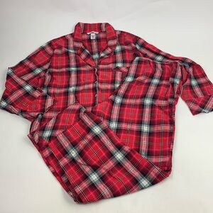 Victoria’s Secret Plaid PJ Pajama Set Size Large Red Pink Drawstring Button up